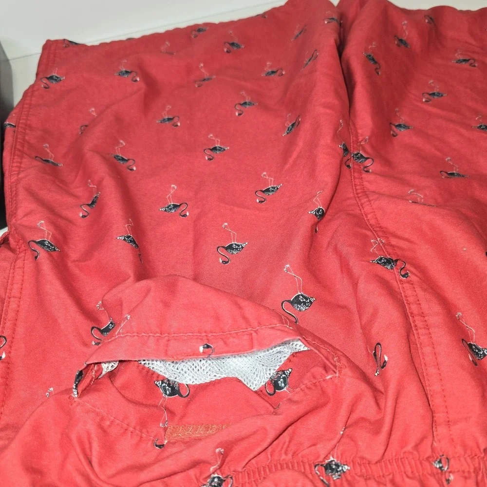 Rugby University Red w/ Cool Black Flamingo Print Swim Trunks Shorts Size Large‎